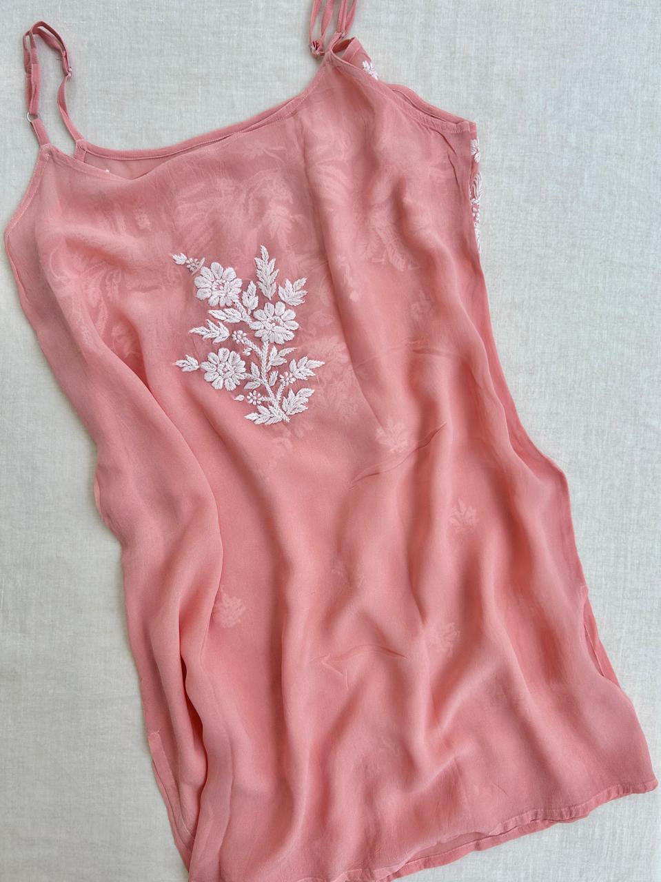 Viscose Chikankari short kurti peach