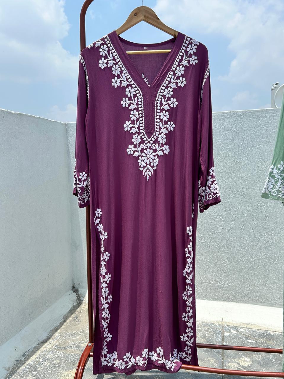 Rayon V neck Chikankari kurti