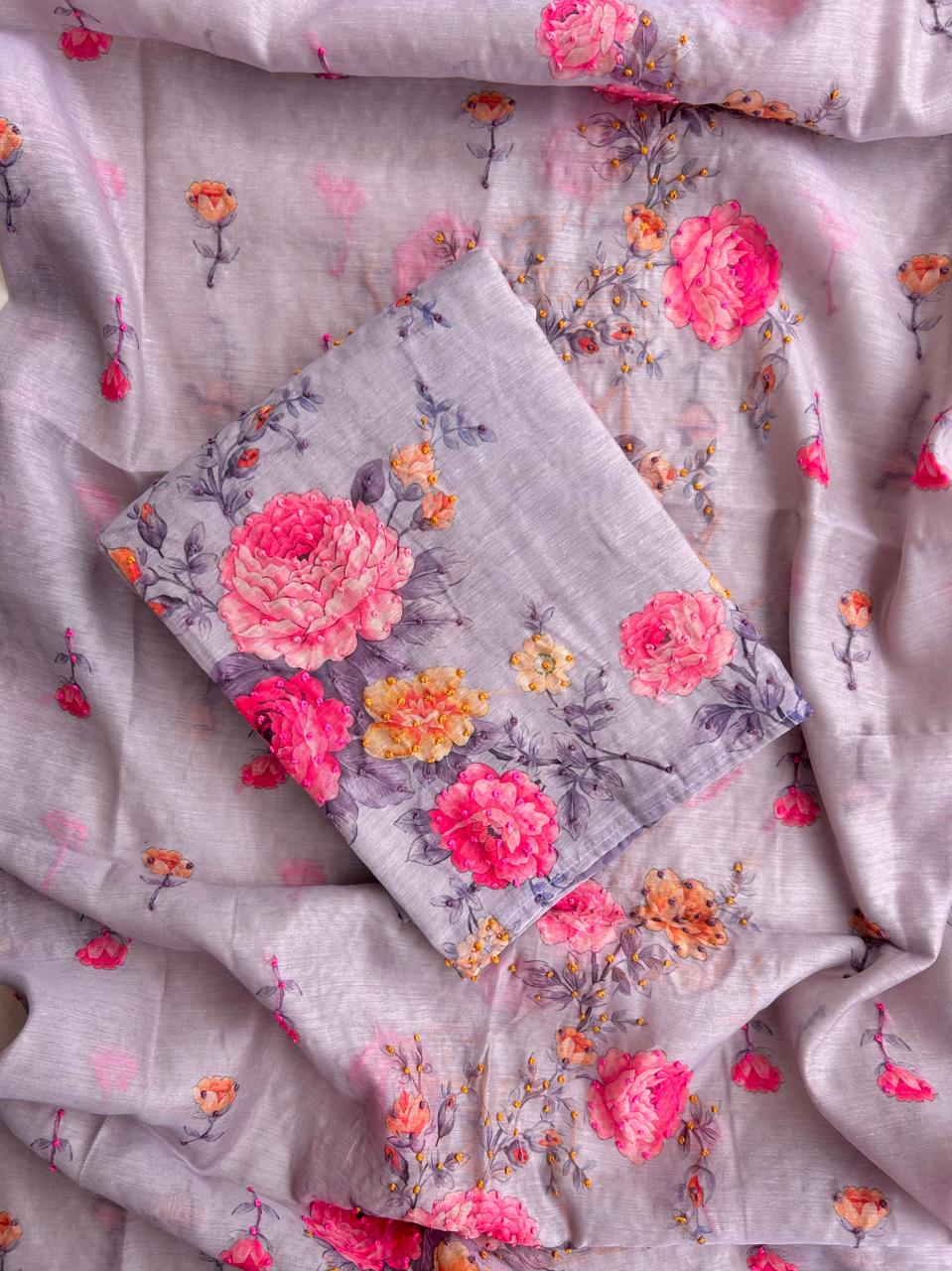 Unstitched Chanderi silk suit set