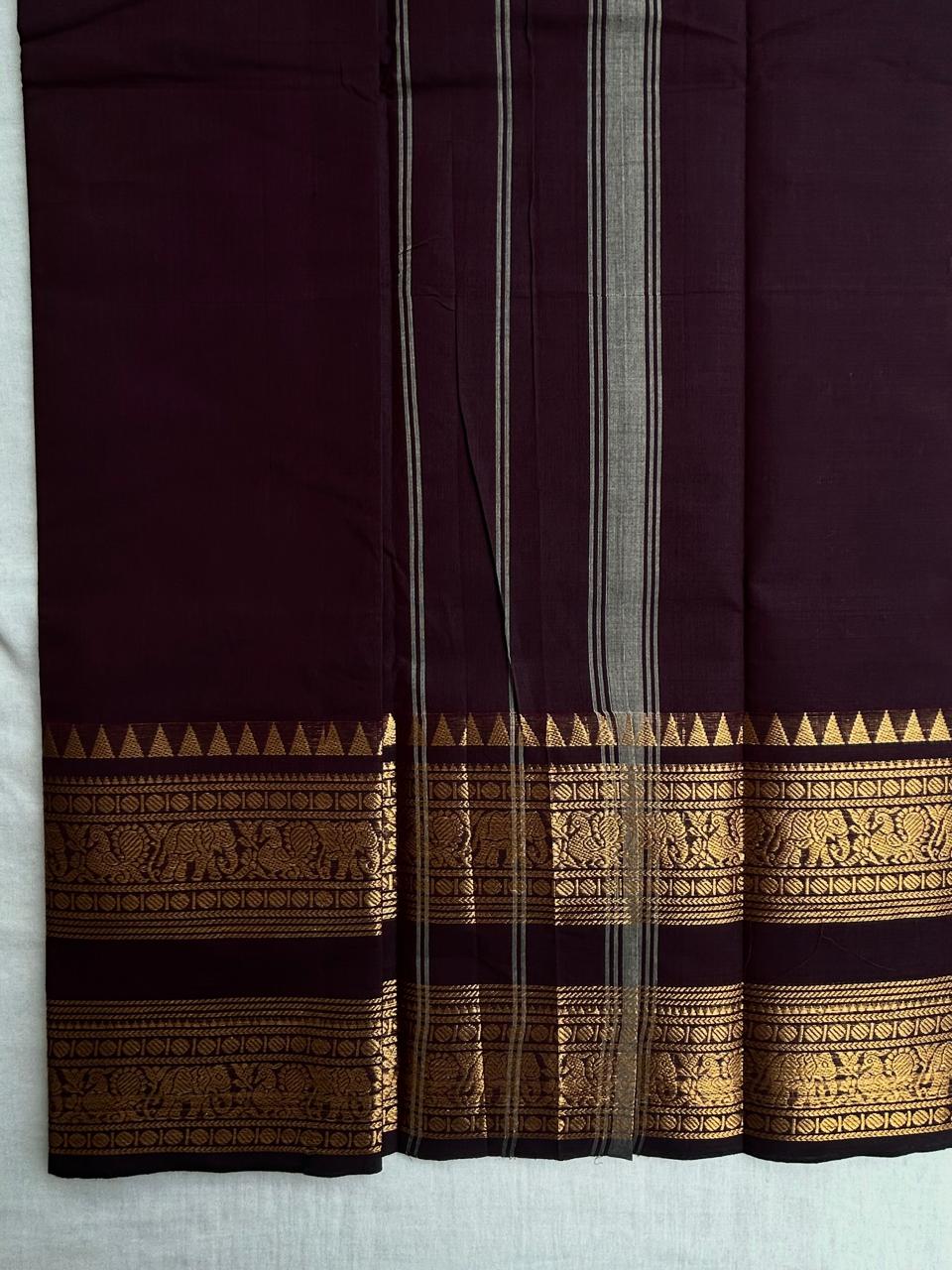 Brown Kanchi cotton saree big border