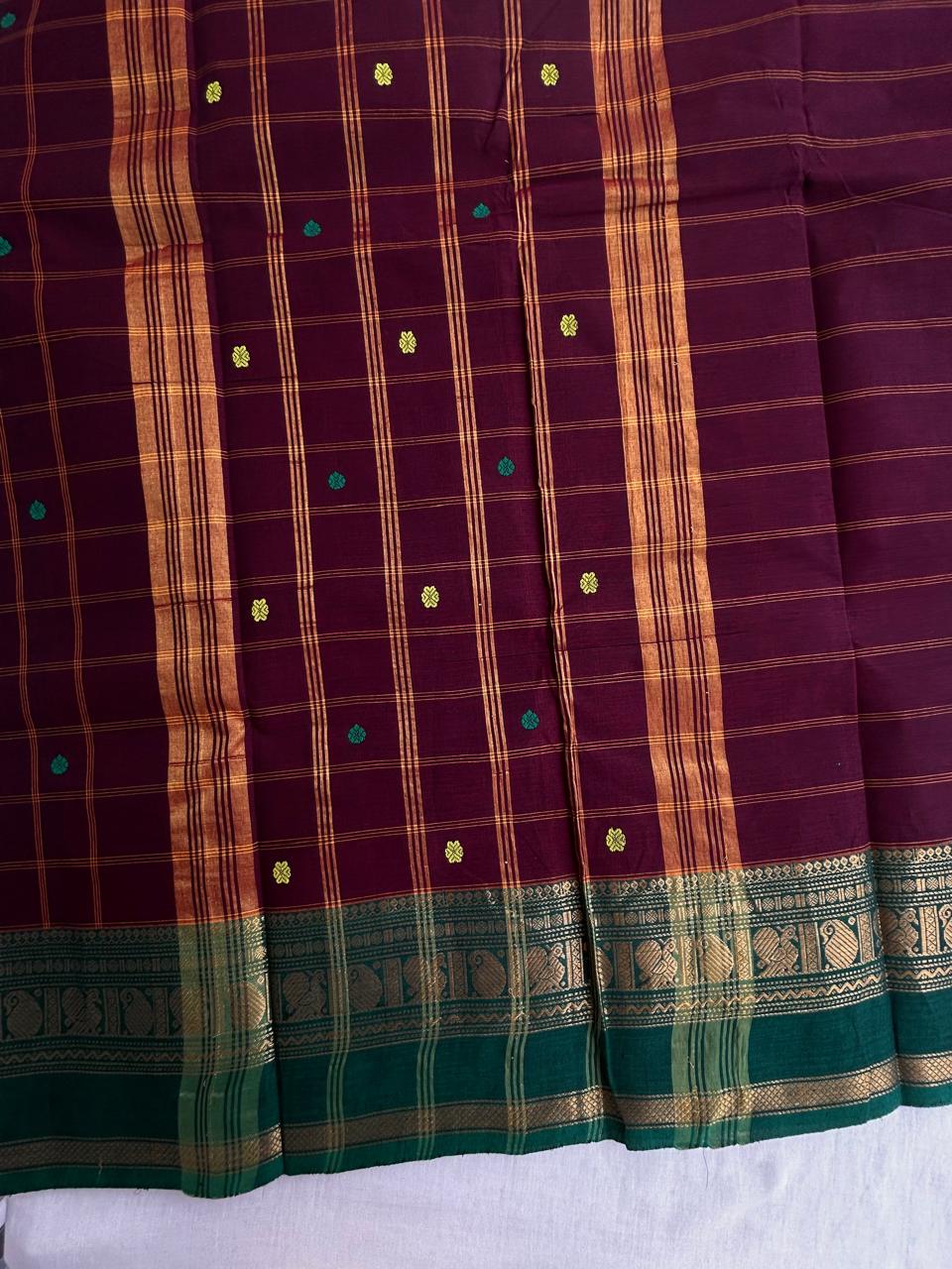 Kanchi cotton checks saree maroon