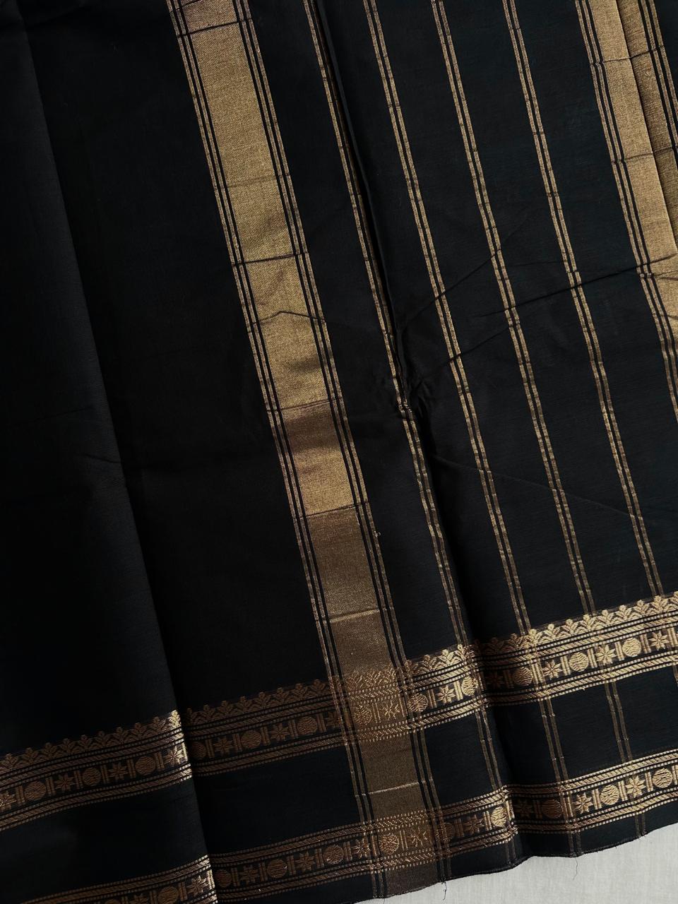 Black Kanchi cotton saree with zari border