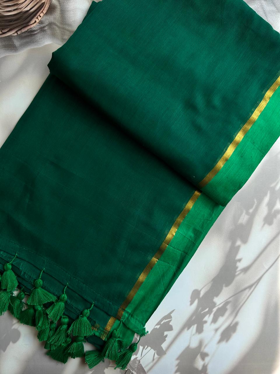 Green Mul mul saree with zari border