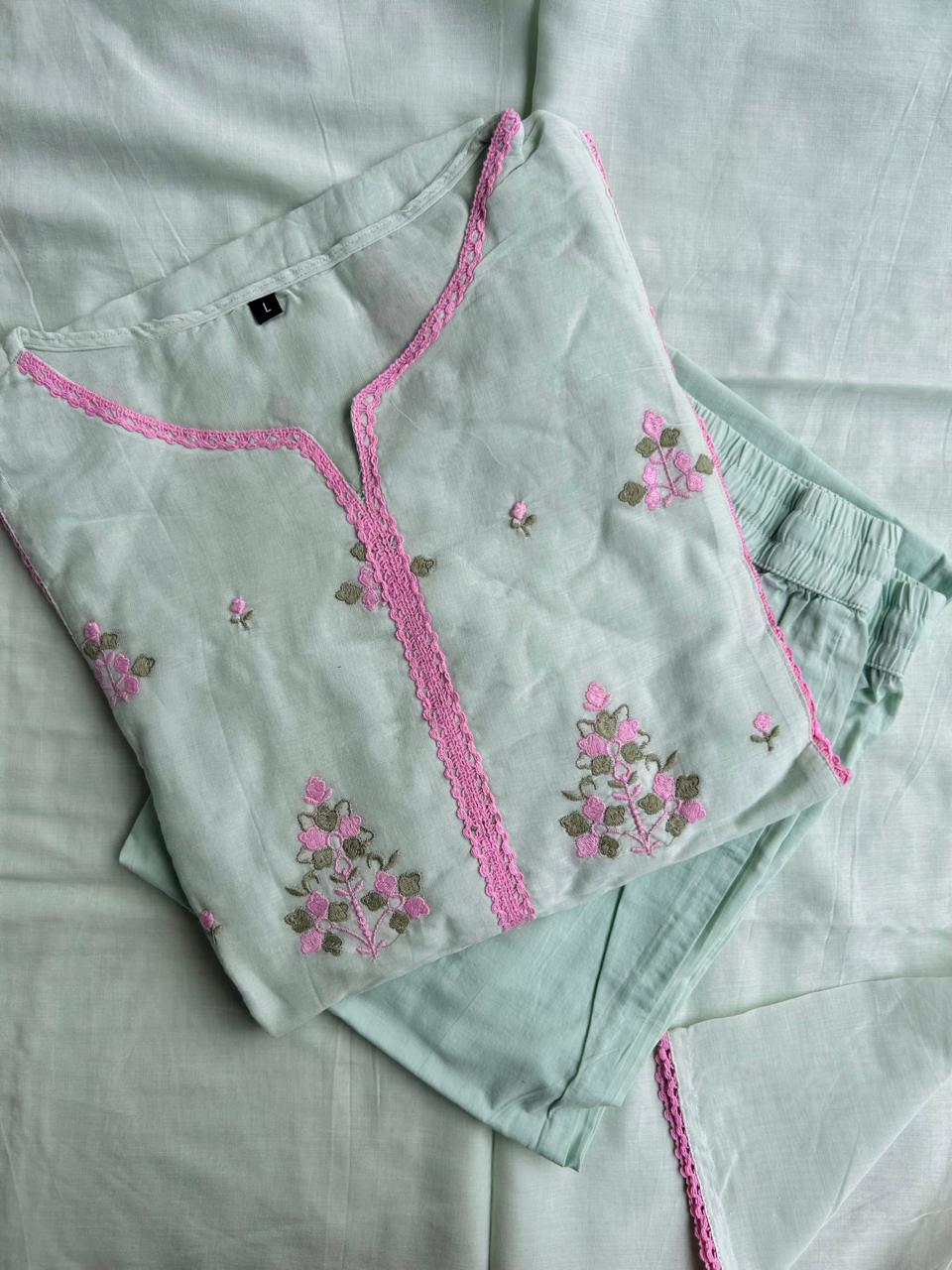 Mint green Cotton Kurta set