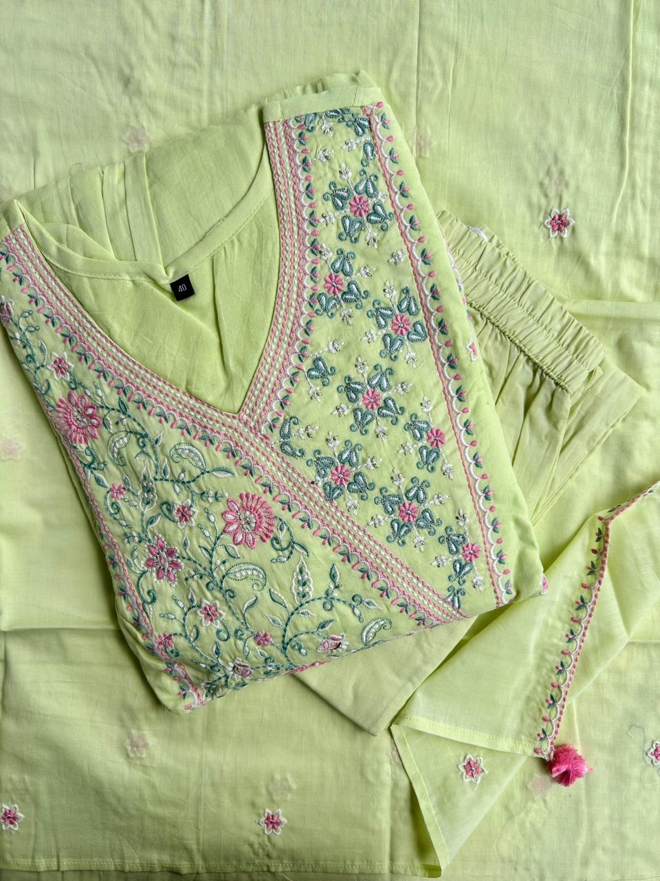 Embroidered Cotton Kurta set