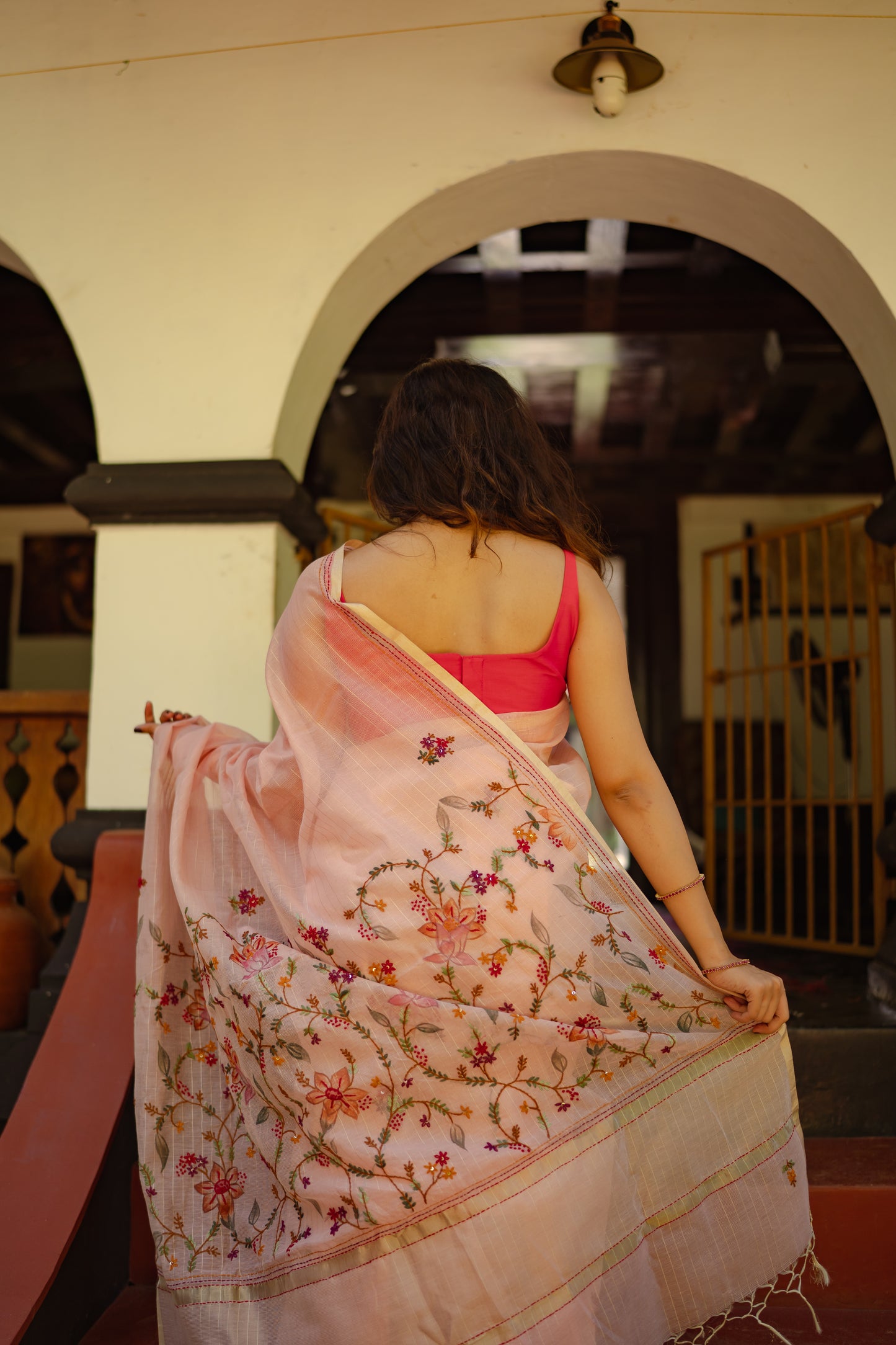 French Knot embroidered Kota silk saree
