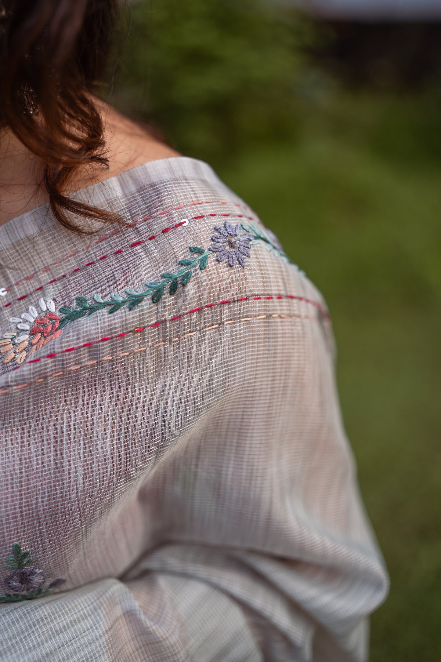 French Knot embroidered tussar saree