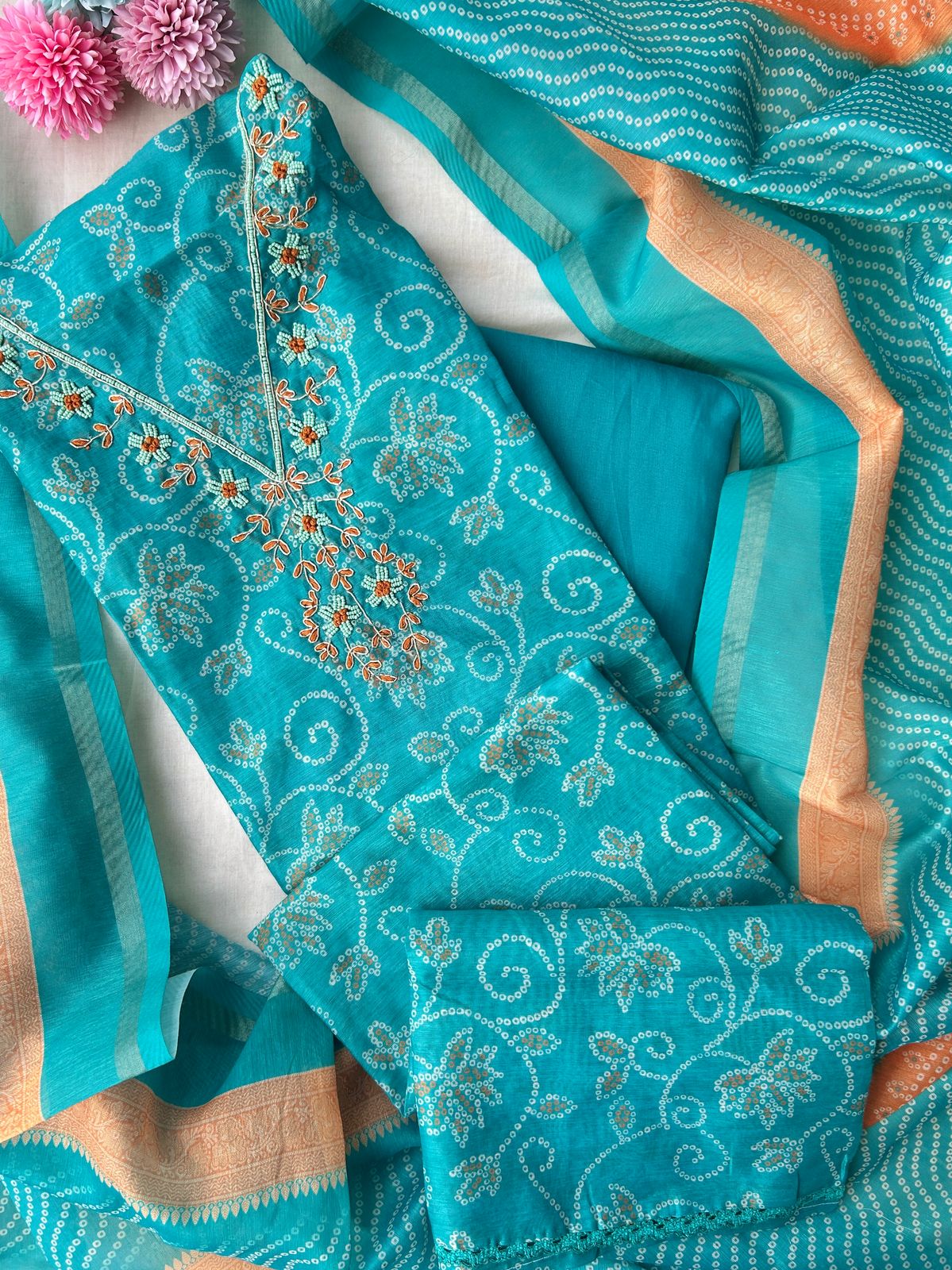 Unstitched Chanderi silk suit set