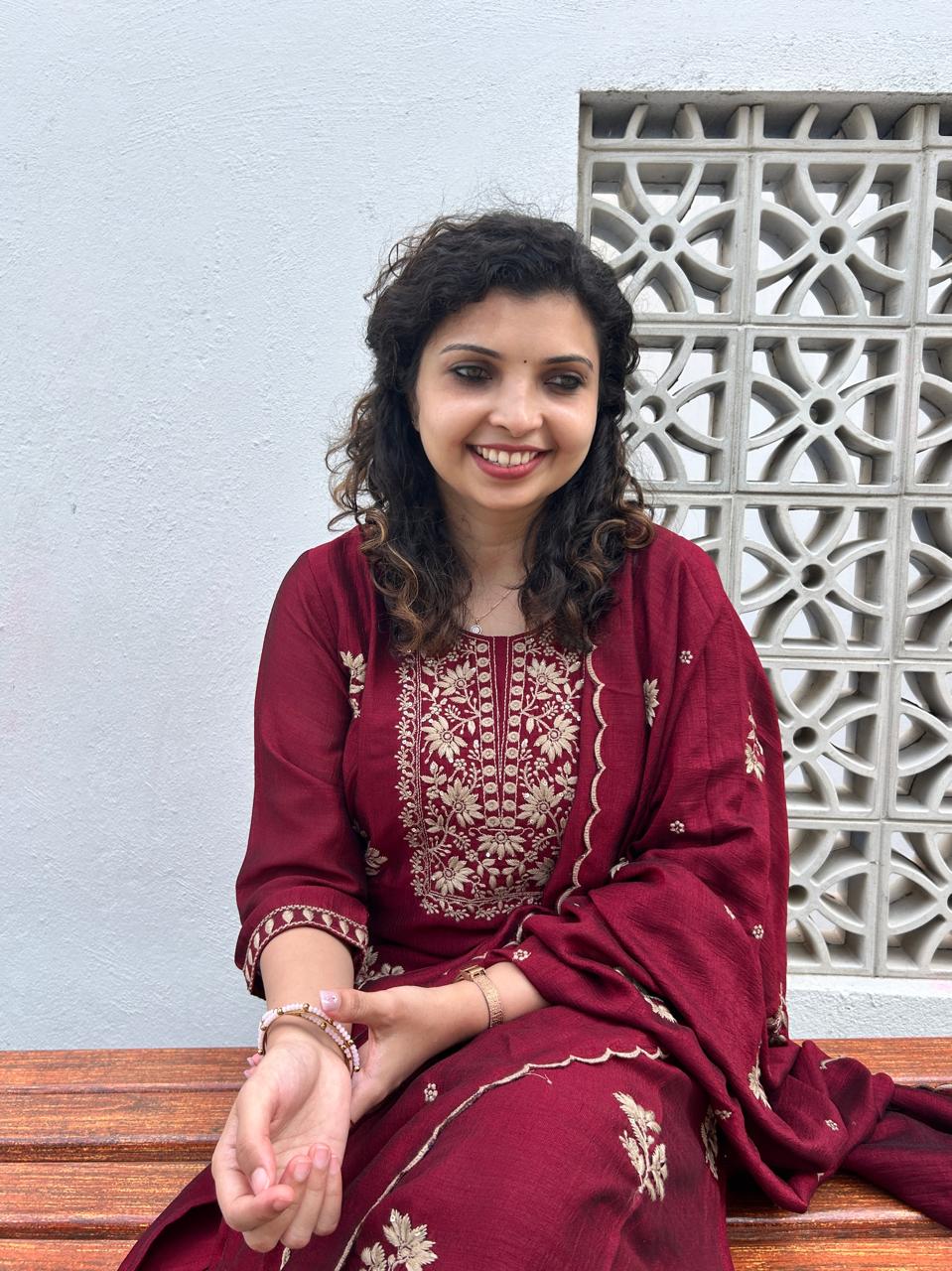 Vichitra silk embroidered Kurta set - maroon