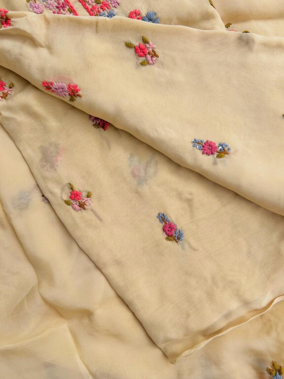 Unstitched Georgette French knot embroidered set