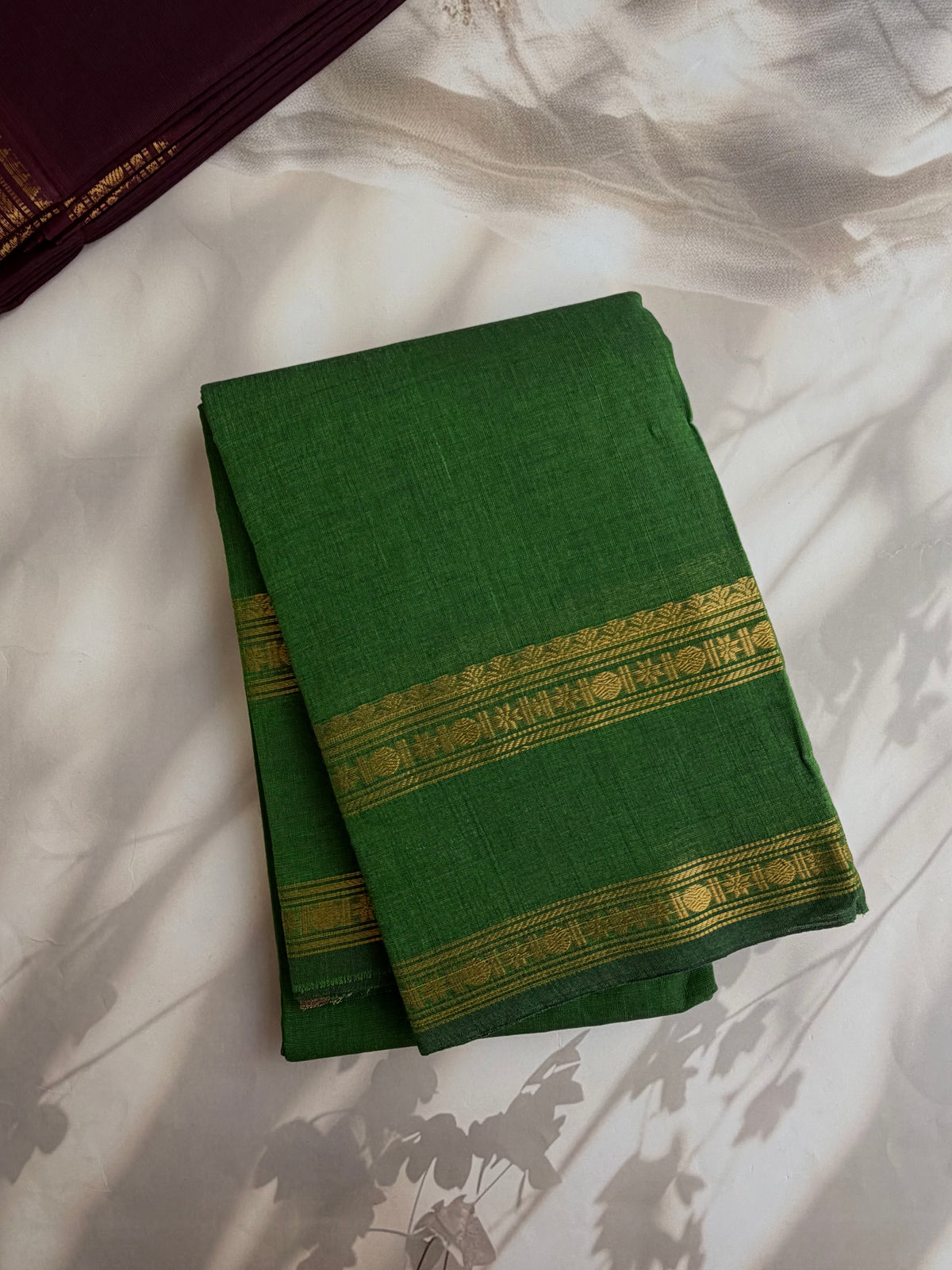Kanchi cotton saree with zari weaves green