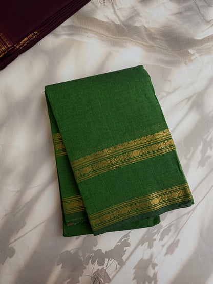 Kanchi cotton saree with zari weaves green