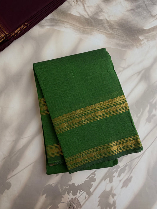 Kanchi cotton saree with zari weaves green