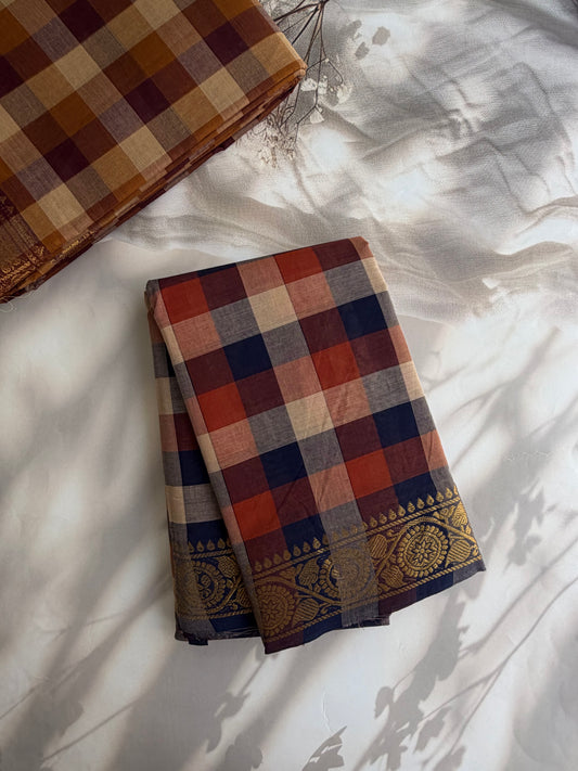 Kanchi cotton saree in kattam pattern - multicolor