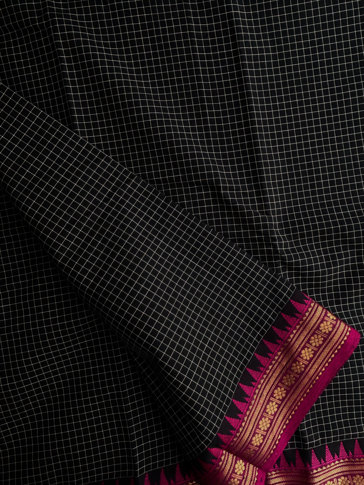 Black Kanchi cotton checks saree