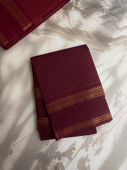Kanchi cotton saree with Vairaoosi weaves maroonish brown