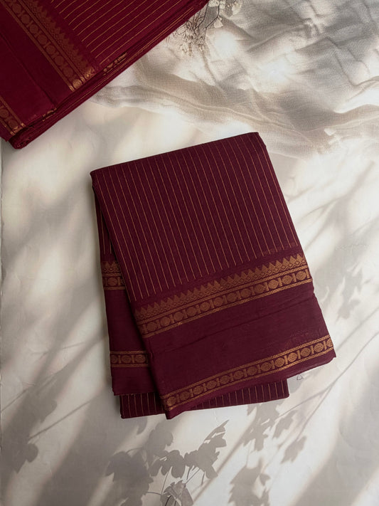 Kanchi cotton saree with Vairaoosi weaves maroonish brown