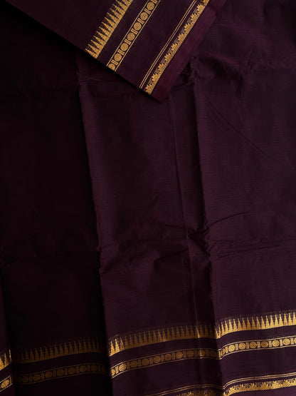 Kanchi cotton saree with zari weaves brown