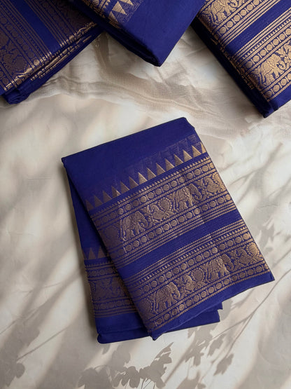Kanchi cotton saree with rettapet border blue