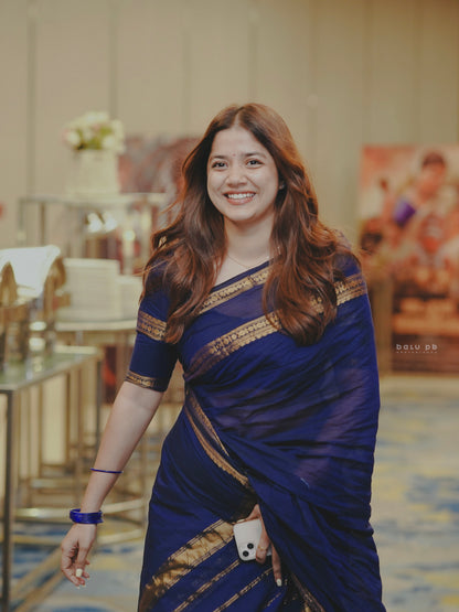 Kanchi cotton saree with zari border blue