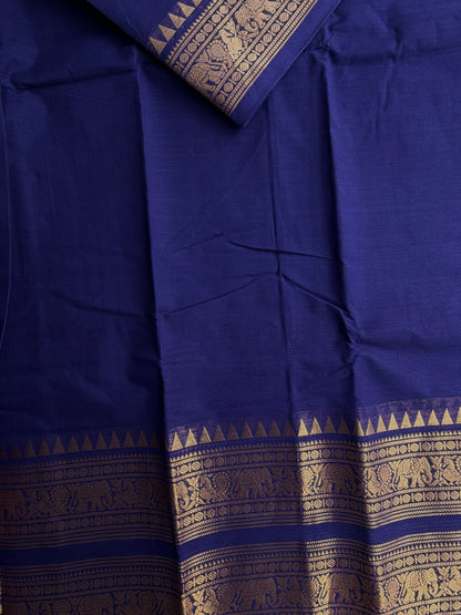 Kanchi cotton saree with rettapet border blue
