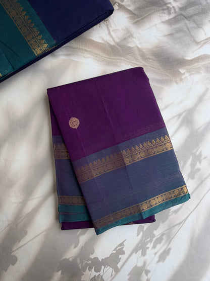 Kanchi cotton saree with butta weaves & zari pallu