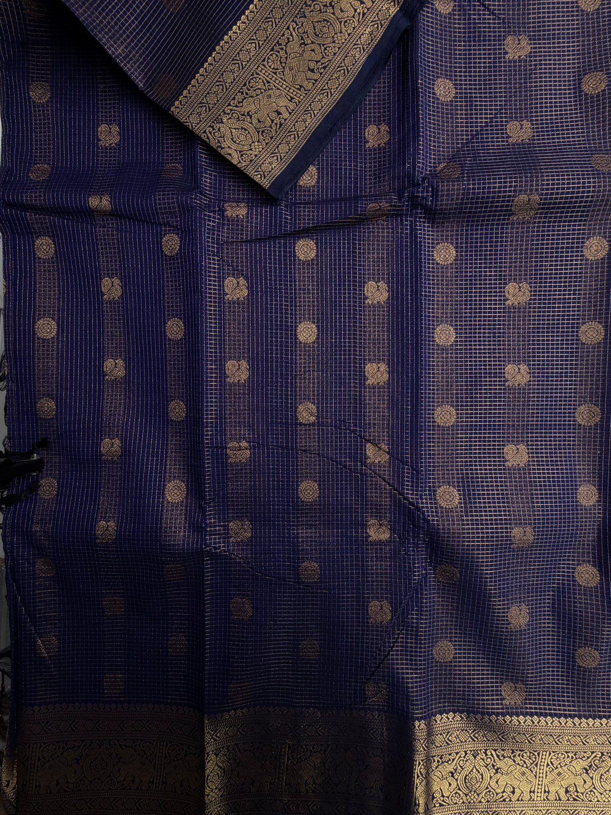 Kanchi cotton saree in mini kattam & butta weaves & grand pallu blue