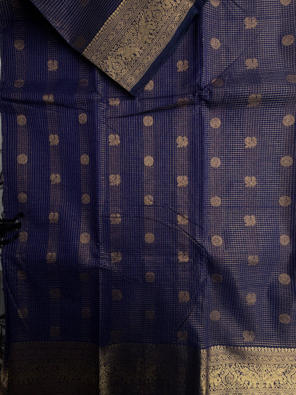 Kanchi cotton saree in mini kattam & butta weaves & grand pallu blue