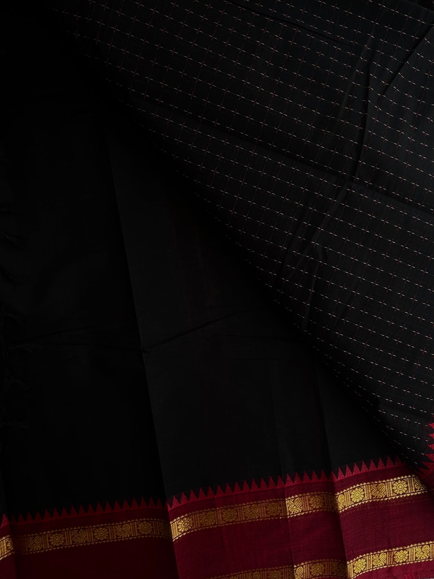 Kanchi cotton saree with korvai border black & maroon