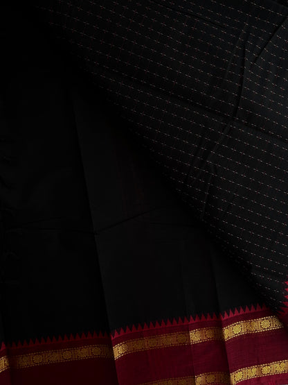 Kanchi cotton saree with korvai border black & maroon