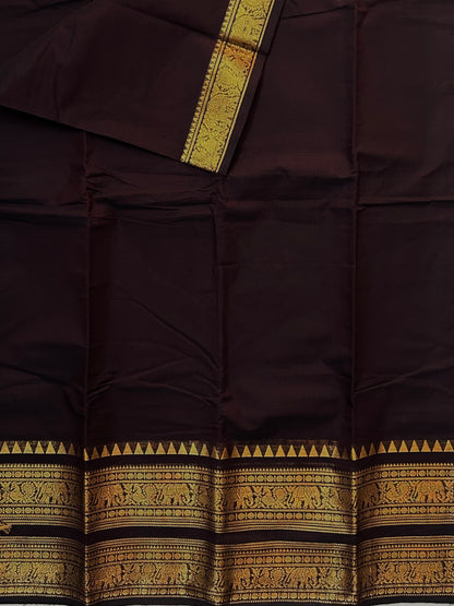 Kanchi cotton saree with rettapett border - Coffee brown