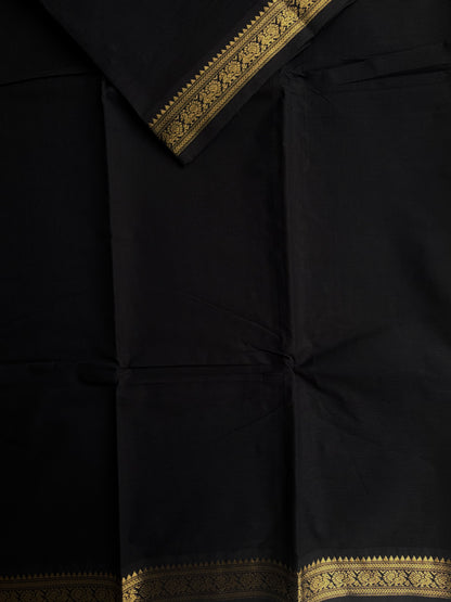 Kanchi cotton saree with minimal zari border black
