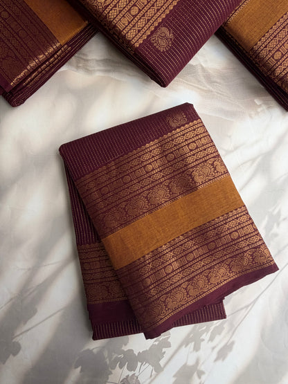 Kanchi Cotton saree with vairaoosi & butta weaves with grand pallu brown