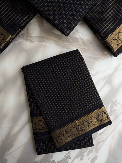 120 count mercerised Kanchi cotton saree with zari kattam & grand pallu