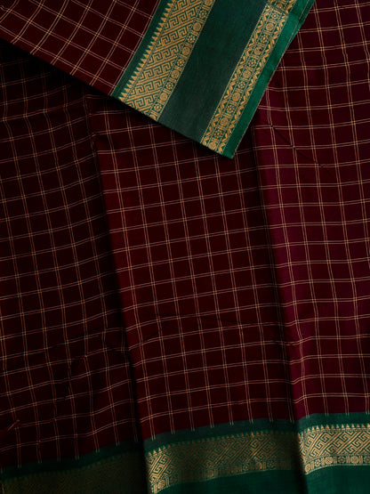 Kanchi cotton saree in kattam pattern