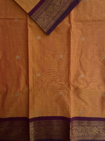 Kanchi cotton saree with butta weaves & zari pallu