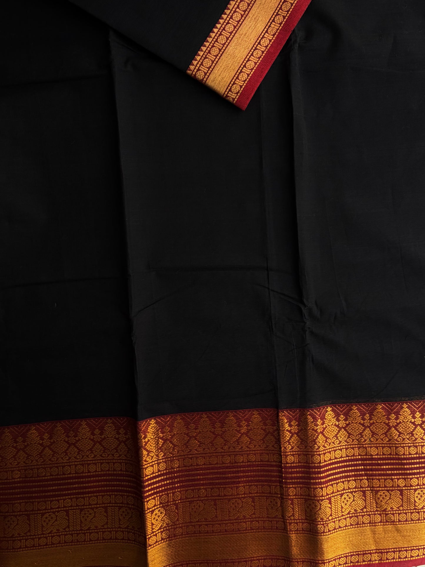 Kanchi cotton saree with zari border black