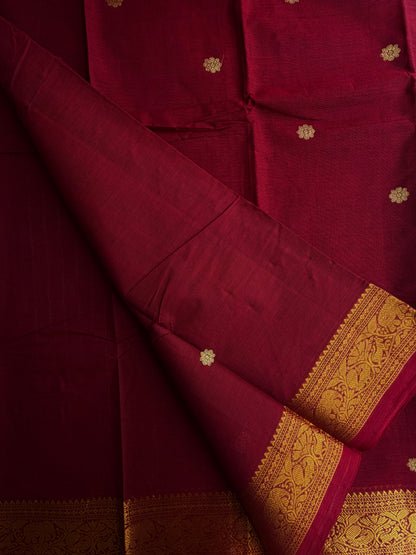 Kanchi cotton saree with butta weaves & zari pallu - maroon