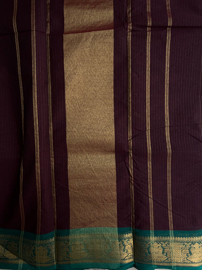Kanchi cotton saree with Vairaoosi weaves brown