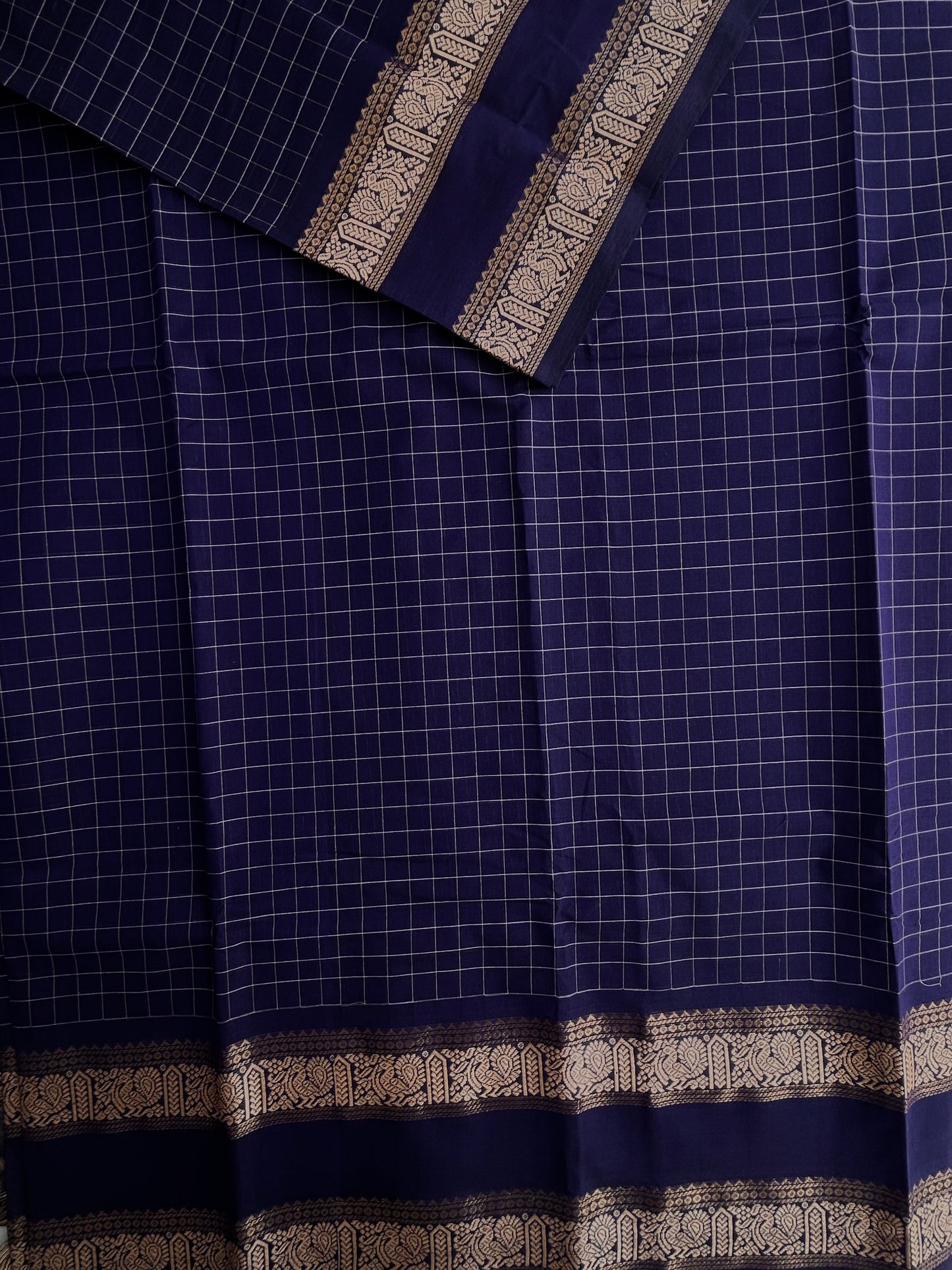Kanchi cotton saree in kattam pattern
