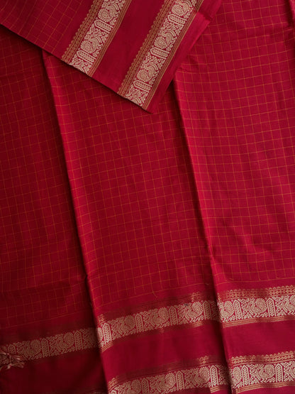 Kanchi cotton saree in kattam pattern