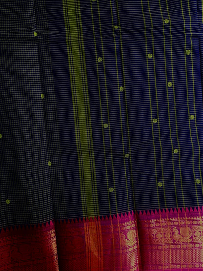 Kanchi cotton saree with checks and butta weaves