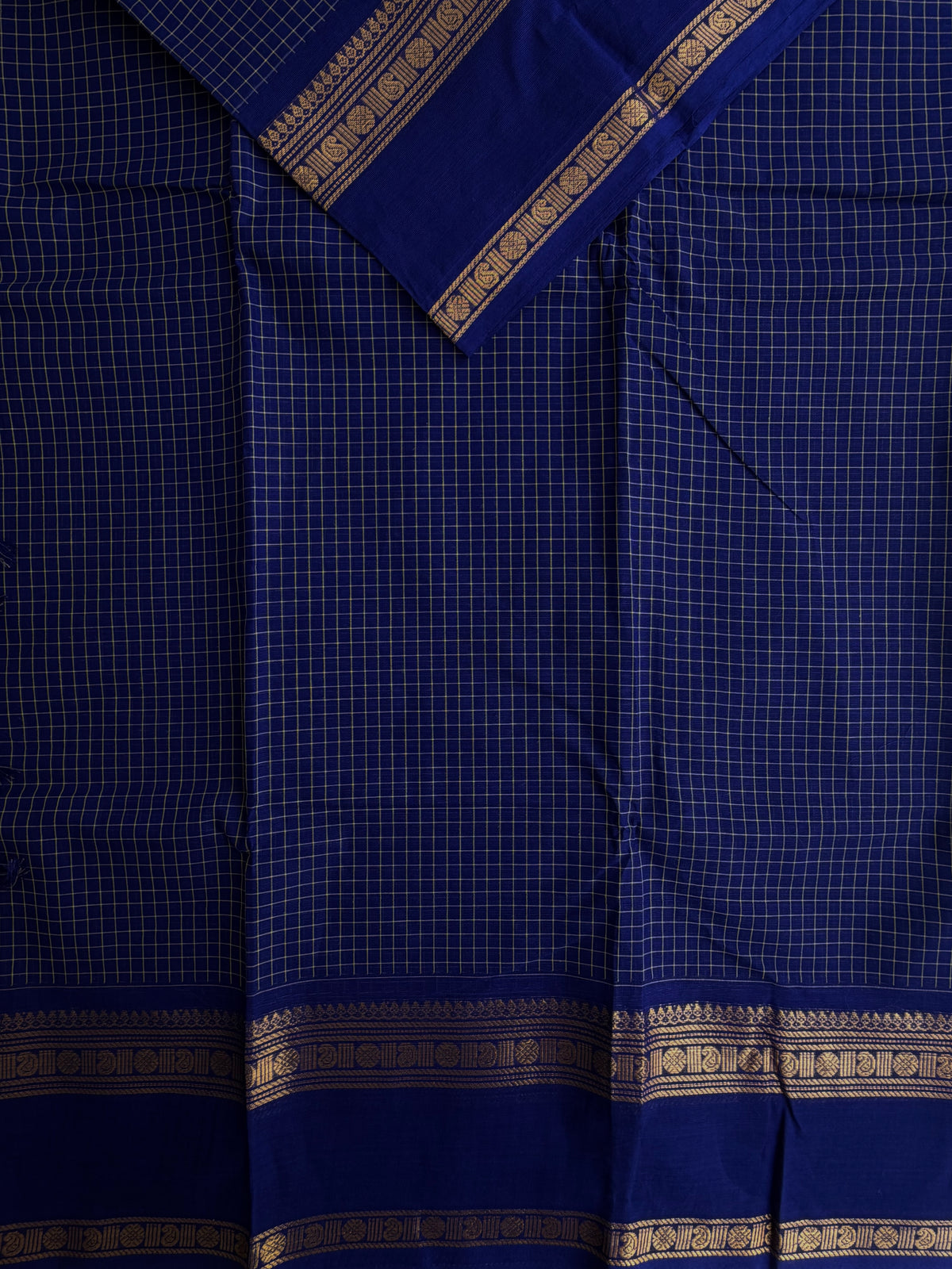 Kanchi cotton saree in kattam pattern blue