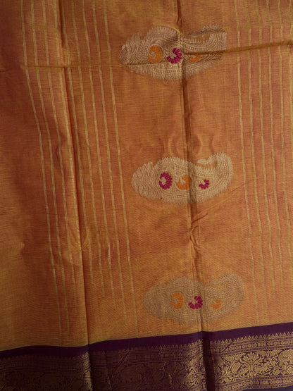 Kanchi cotton saree with butta weaves & zari pallu