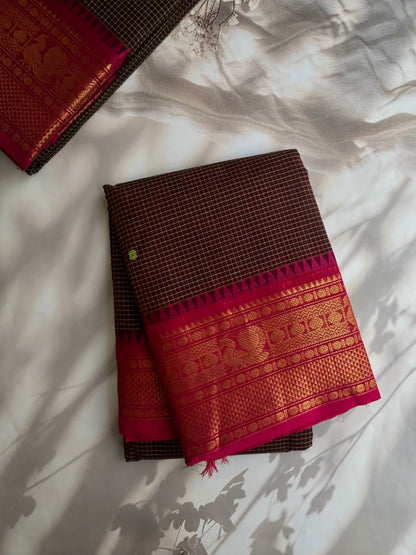 Kanchi cotton saree with checks and butta weaves