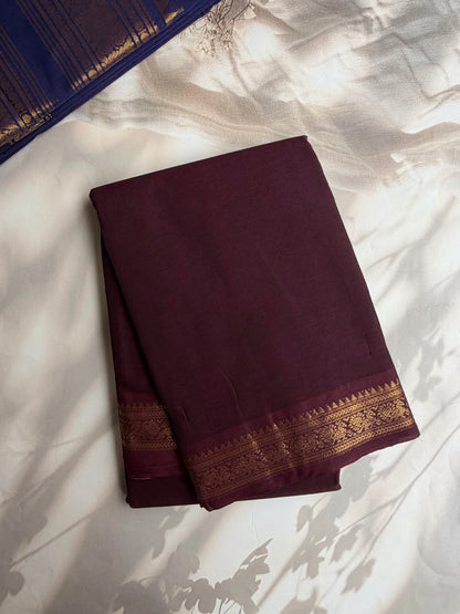 Kanchi cotton saree with minimal zari border - brown
