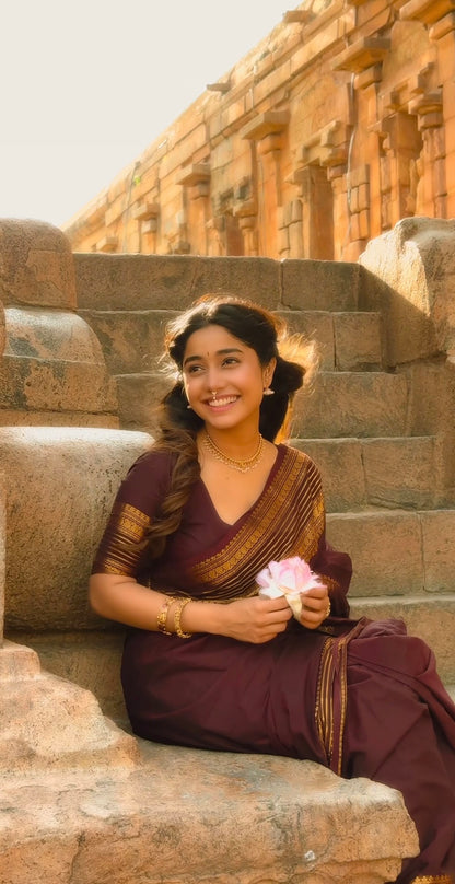 Kanchi cotton with zari weaves - brown