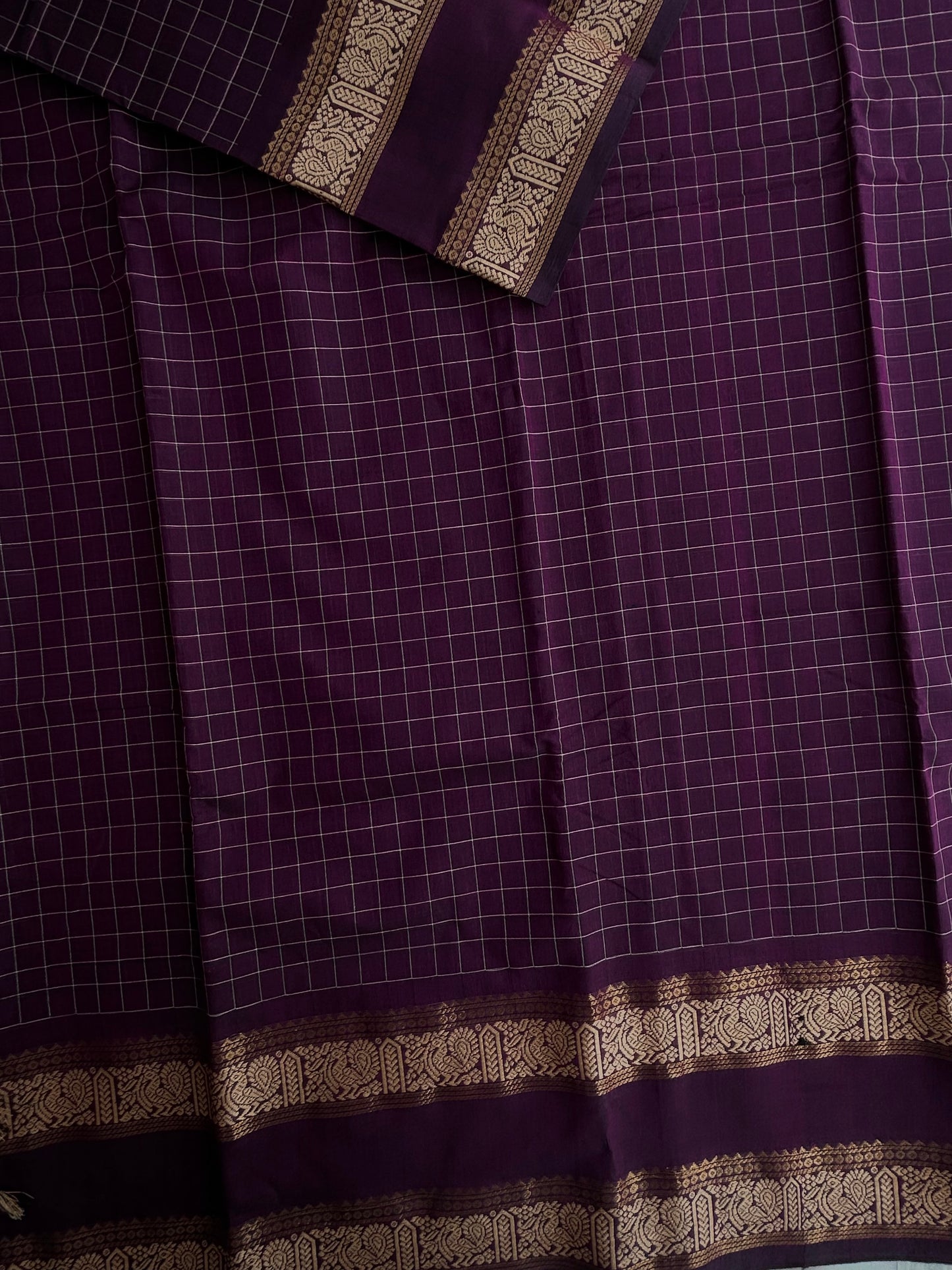 Kanchi cotton saree in kattam pattern