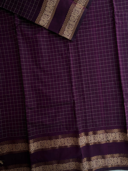 Kanchi cotton saree in kattam pattern