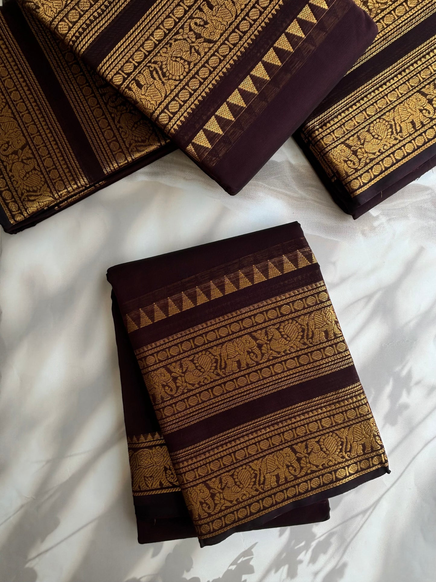 Kanchi cotton saree with rettapett border - Coffee brown
